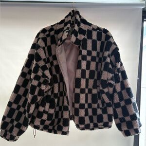 a new day Black and Cream Checkered Teddy Jacket